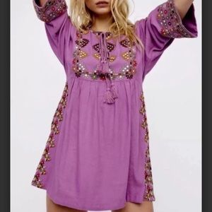 Free People Embroidered Purple Baby Doll Dress - S
